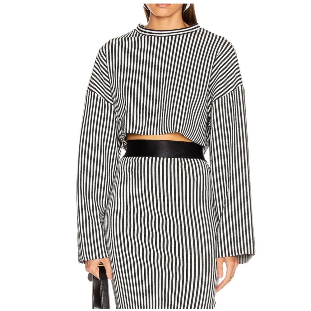 THE RANGE Bound Striped Column Sleeve Chic Cropped Blouse Top Size Medium